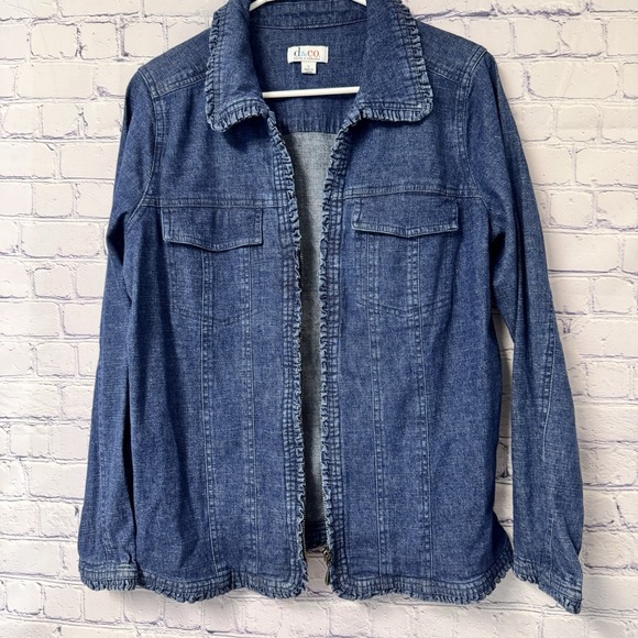 CO Jackets & Blazers - D&Co.‎ Women's Denim Jacket Ruffle Zip Jacket Small 97%cotton Excellent